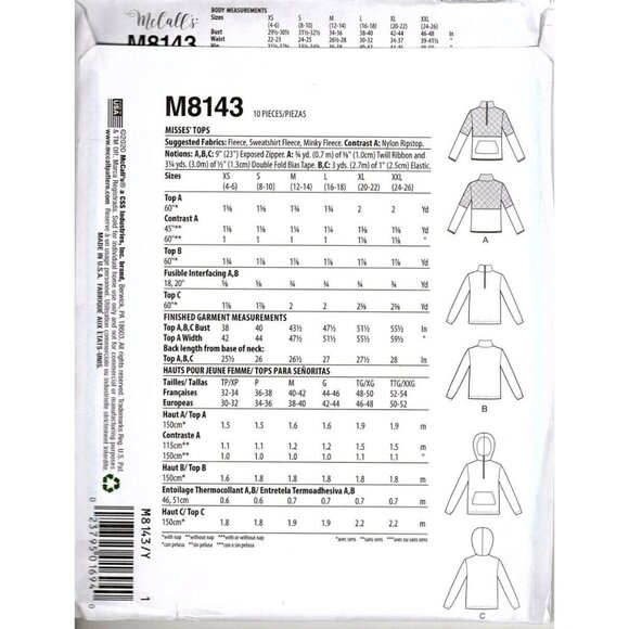 McCall's M8143 Misses L to XXL Learn to Sew Lvl 2 Tops and Hoodie Uncut Pattern - Picture 2 of 2